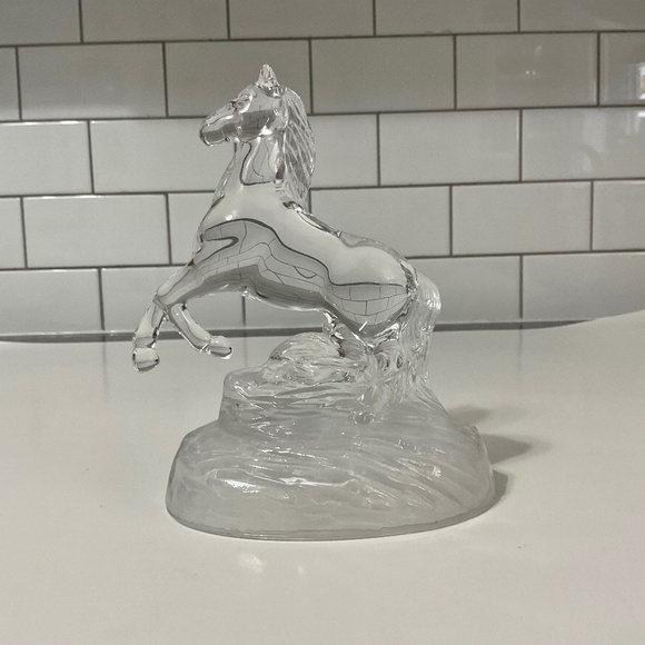 VTG Crystal Rearing Horse Figurine On Frosted Glass Base Cristal D' Arques - Picture 1 of 6